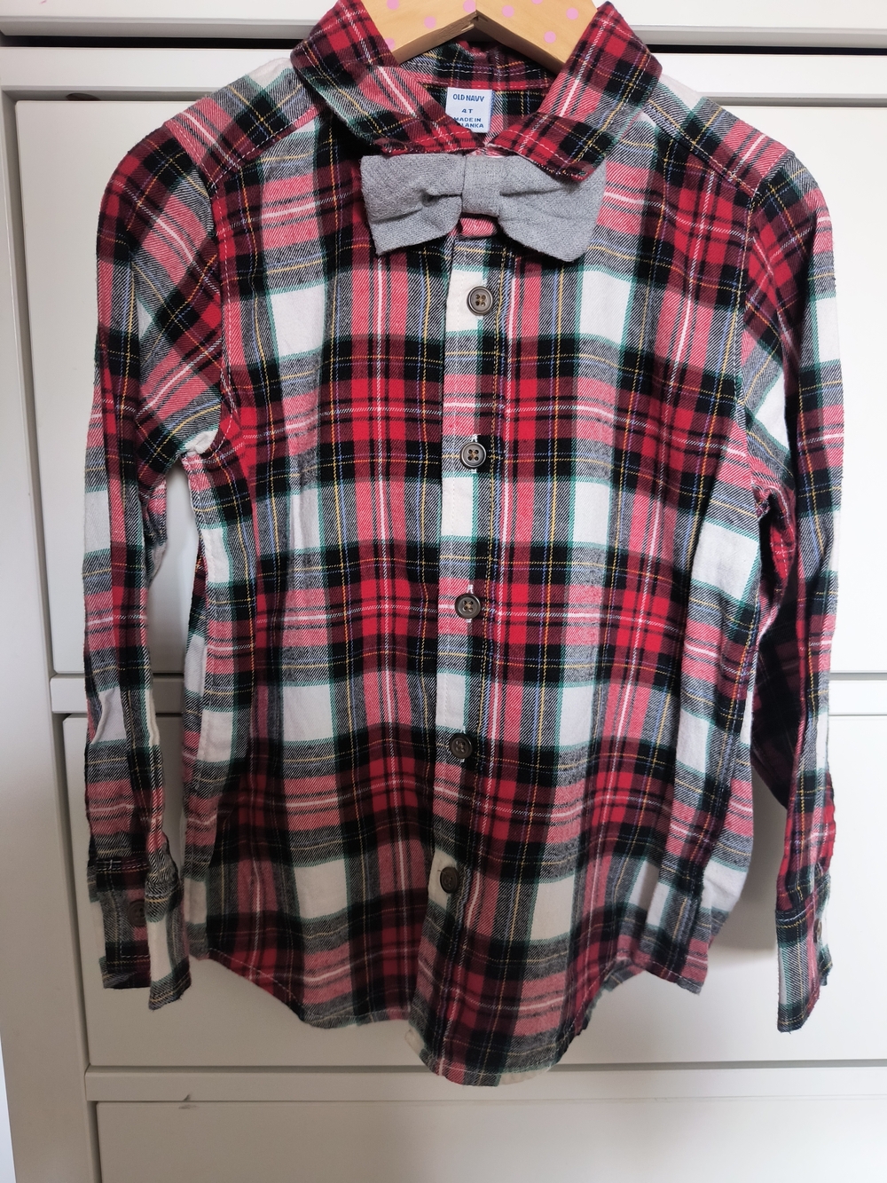 Old Navy Plaid Button-Down Shirt with Gray Bow